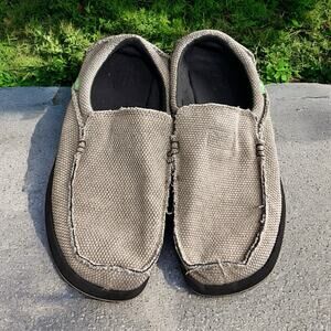 Men's Sanuk Chiba Tan Sidewalk Surfer Shoes Sz 13 Soft Cushioned Frayed Canvas